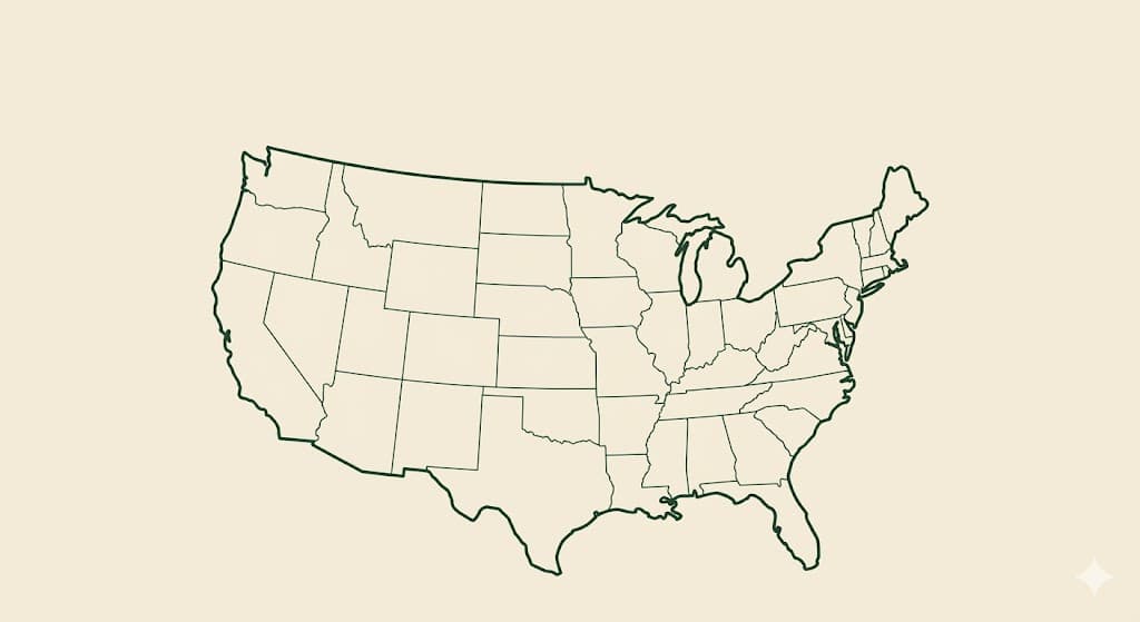 Stylized US outline illustration of our 29-state service area