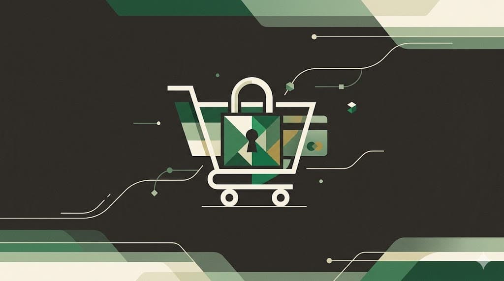 Abstract editorial illustration representing e-commerce data protection