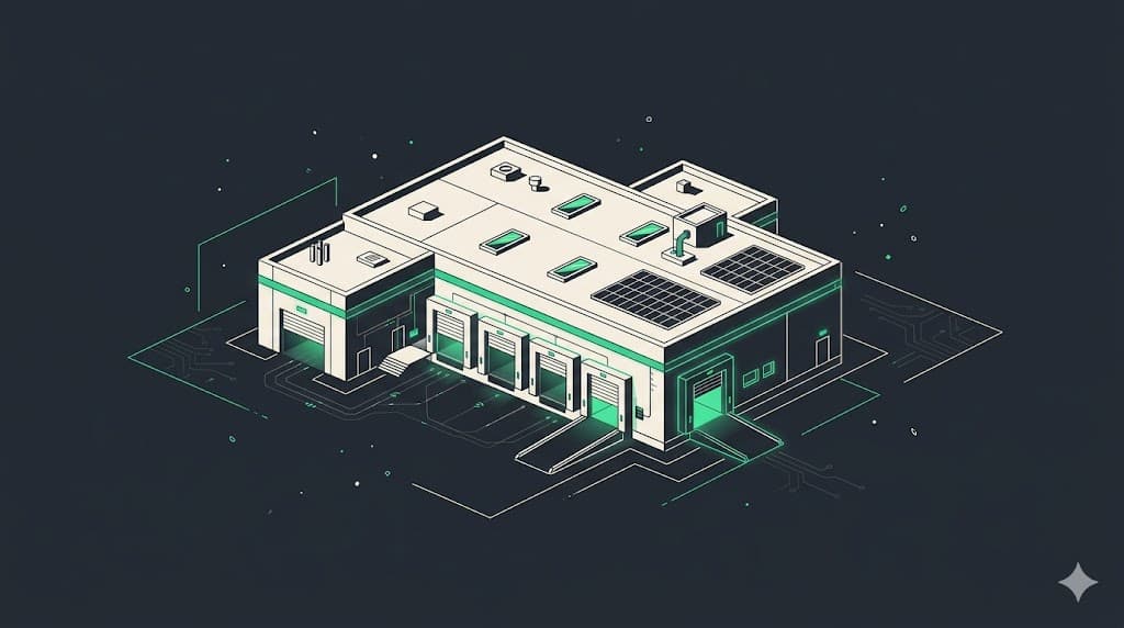 Editorial illustration representing industrial / warehouse risk in Utah