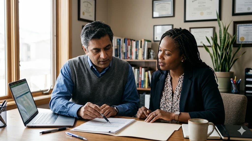 Business owner reviewing a commercial insurance binder with their agent