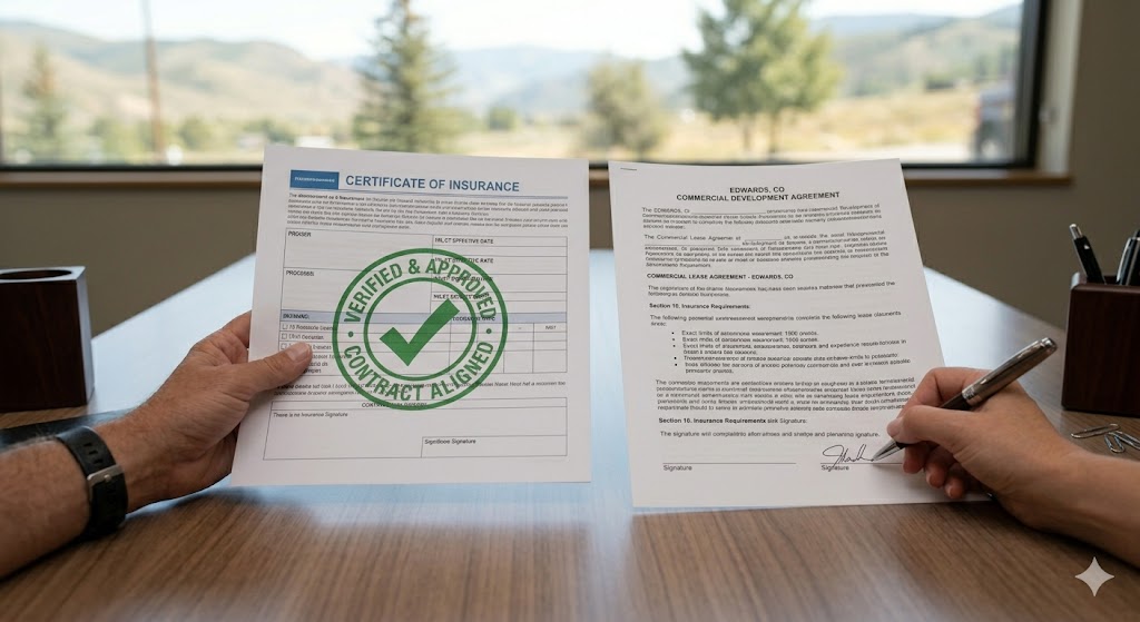 An approved insurance document next to a contract representing the consultative review fix