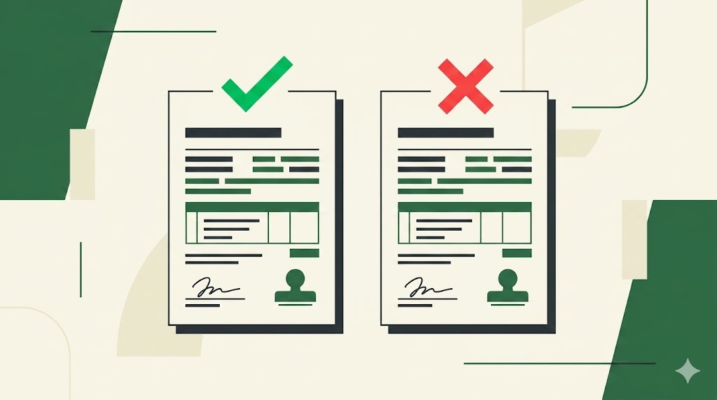 Two insurance certificates side by side — one approved, one rejected