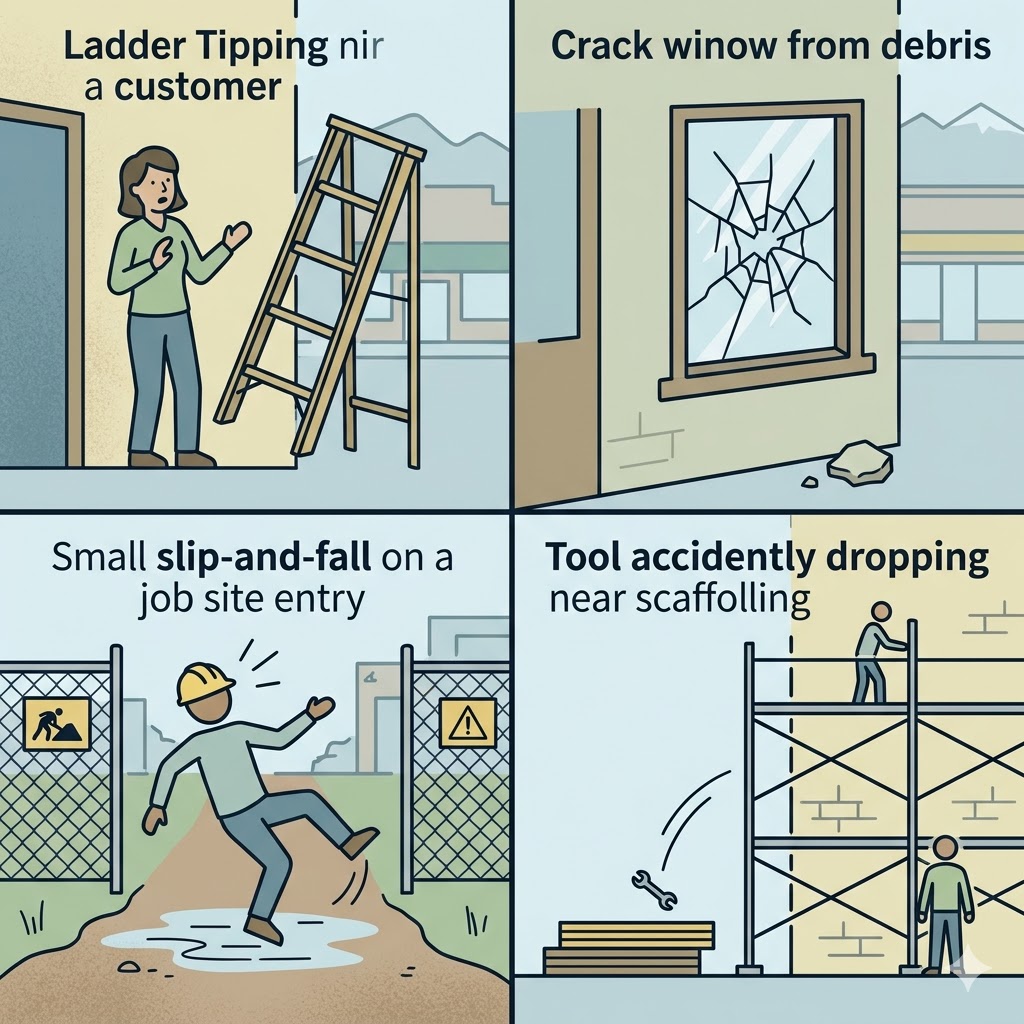 Four scenarios showing common general liability claims for contractors